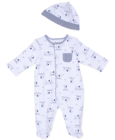 Little Me Baby Boys Puppy Toile Coverall And Hat, 2 Piece Set In White