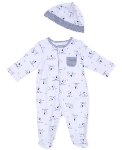 Little Me Baby Boys Puppy Toile Coverall And Hat, 2 Piece Set In Medieval Blue/white