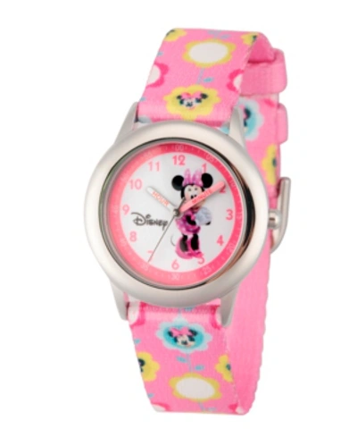 Ewatchfactory Kids' Disney Minnie Mouse Girls' Stainless Steel Time Teacher Watch In Pink