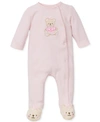 LITTLE ME BABY GIRLS SWEET BEAR FOOTED SNAP COVERALL