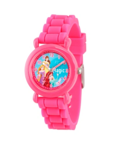 Ewatchfactory Kids' Disney Princess Ariel, Belle And Rapunzel Girls' Pink Plastic Time Teacher Watch