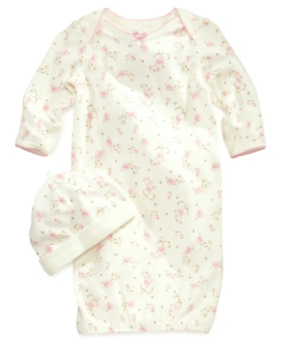 Little Me Kids' Baby Girls Vintage Rose Print Gown And Beanie, 2 Piece Set In Ivory