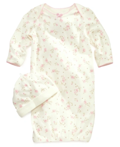 Little Me Baby Girls Vintage Rose Print Gown And Beanie, 2 Piece Set In Ivory