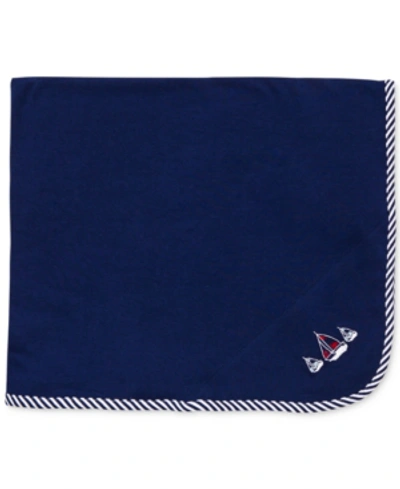 Little Me Baby Boys Sailboat And Stripe Trim Blanket In Navy