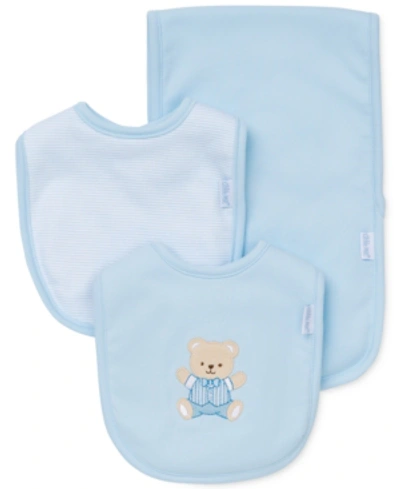 Little Me Baby Boys Cute Bear Bibs And Burp Cloth, Pack Of 3 In Light Blue