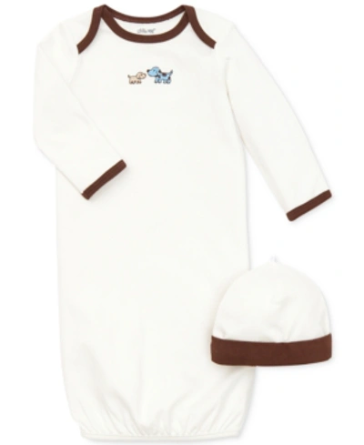 Little Me Kids' Baby Boys Cute Puppies Gown And Hat Set In White Print