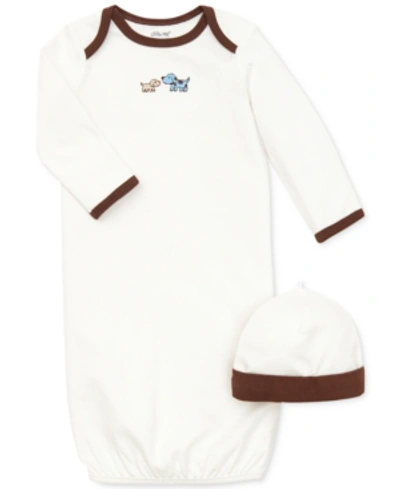 Little Me Baby Boys Cute Puppies Gown And Hat Set In White Print