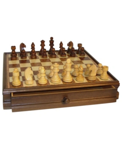 Worldwise Imports 15" Walnut And Maple Drawer Chest Chess Set