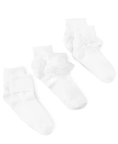 Trimfit Kids' 3-pack Decorative Socks, Little Girls & Big Girls In White