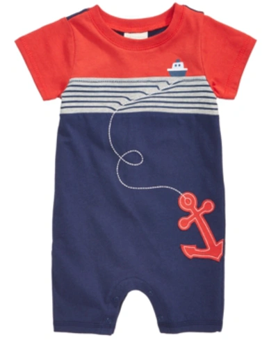 First Impressions Baby Boys Cotton Nautical Romper, Created For Macy's In Navy Sea