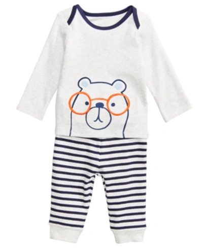 First Impressions Kids' Baby Boys 2-pc. Bear-print Top & Leggings Set, Created For Macy's In Light Grey