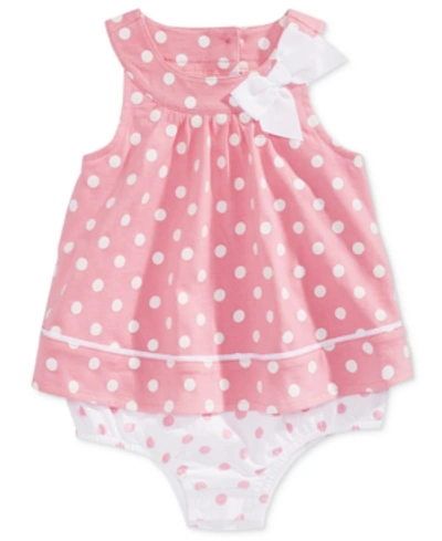 First Impressions Baby Girls Dot-print Cotton Skirted Romper, Created For Macy's In Pink/white