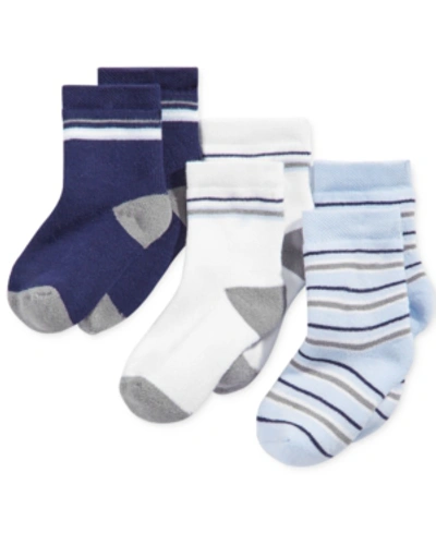 First Impressions Kids' Baby Boys Striped Crew Socks, Pack Of 3, Created For Macy's In Blue Multi