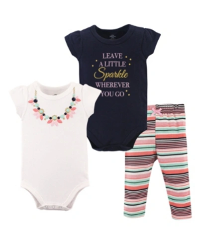 Little Treasure Kids' Bodysuits And Pants, 3-piece Set, 0-24 Months In Sparkle Necklace