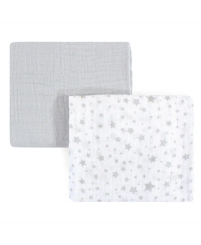 Hudson Baby Kids' Muslin Swaddle Blanket, 2-pack, One Size In Gray Stars