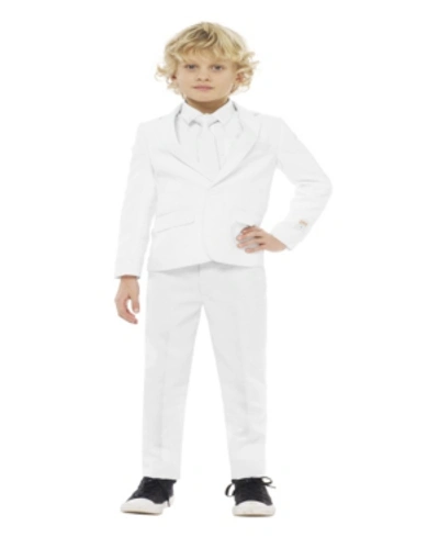 OPPOSUITS BOYS WHITE KNIGHT SOLID SUIT INCLUDING BLAZER, PANTS AND CLIP-ON-TIE
