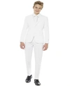 Opposuits Teen Boys White Knight Slim Fit Solid Suit Including Blazer, Pants And Clip-on-tie In White