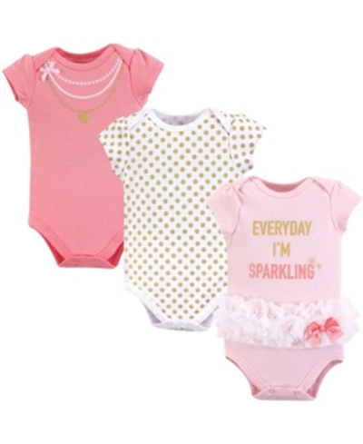 Little Treasure Baby Girls Cotton Bodysuits, Short-sleeve 3-pack In Sparkling