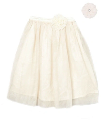 Mi Amore Gigi Kids' Big Girls Longer Length Skirt With Attached Vintage Lace Flower And Accessory In Cream