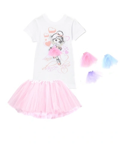 Mi Amore Gigi Kids' Little And Big Girls Interchangeable 3d Tutu Top And Matching Light Pink Tutu Skirt In White