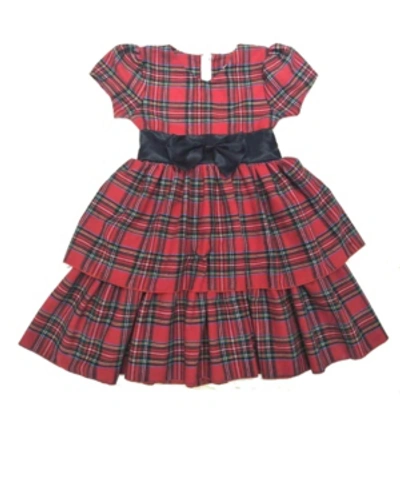 Mi Amore Gigi Kids' Big Girl Holiday Dress With Attached Satin Bow In Red