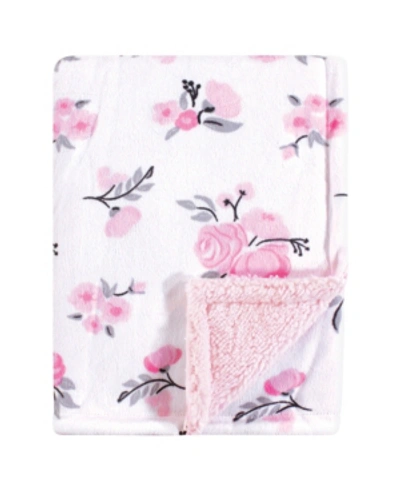 Hudson Baby Plush Blanket With Sherpa Backing One Size In Pink Floral