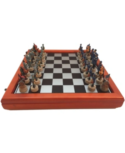 Worldwise Imports 3.25" Civil War Generals Painted Resin Men Chess Set With Cherry Stained Chest Board