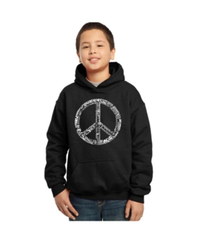 La Pop Art Kids' Boy's Word Art Hoodies - The Word Peace In 77 Languages In Black