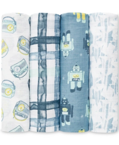 Aden By Aden + Anais Kids'  Baby Boys 4-pack Retro Classic Cotton Swaddles In Blue