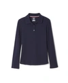 French Toast Plus Girls Long Sleeve Interlock Knit Polo With Picot Collar In Navy