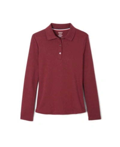 French Toast Kids' Little Girls Long Sleeve Interlock Knit Polo With Picot Collar In Burgundy