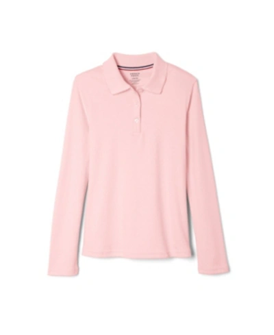 French Toast Kids' Big Girls Long Sleeve Interlock Knit Polo With Picot Collar In Pink