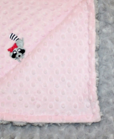 Lil' Cub Hub Kids' Minky Baby Girl Blanket With Embroidered Raccoon In Pink Gray