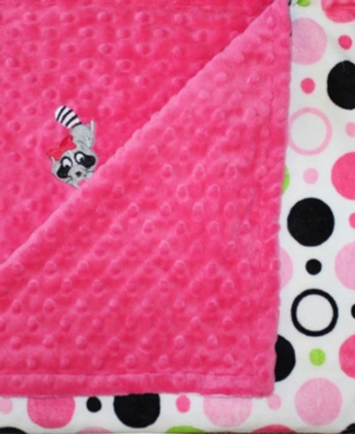 Lil' Cub Hub Minky Baby Girl Blanket With Embroidered Raccoon In Black Pink
