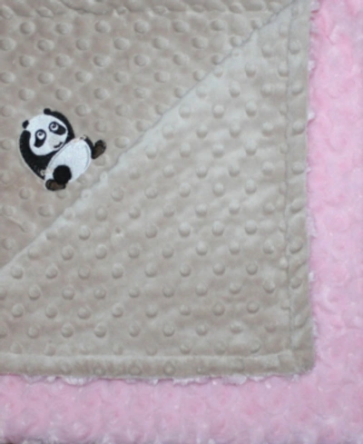 Lil' Cub Hub Kids' Minky Baby Girl Blanket With Embroidered Panda In Mocha Pink