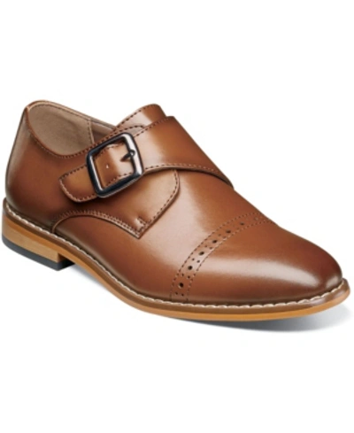 Stacy Adams Kids' Little Boy Desmond Cap Toe Monk Strap Shoe In Cognac