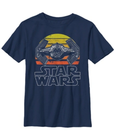 Fifth Sun Kids' Star Wars Big Boy's Tie Fighter Retro Halftone Sunset Short Sleeve T-shirt In Navy