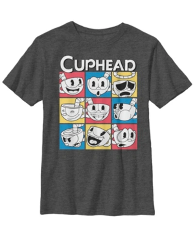 Fifth Sun Kids' Cuphead Big Boy's Nine Squares Of Different Emotions Short Sleeve T-shirt In Charcoal H