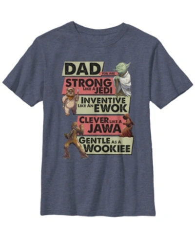 Fifth Sun Kids' Star Wars Big Boy's Dad You Are Strong Like A Jedi Short Sleeve T-shirt In Navy Heath
