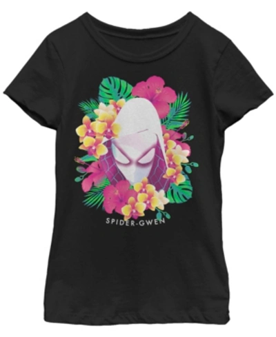 Fifth Sun Kids' Girl's Marvel Tropical Print Spider Gwen Child T-shirt In Black