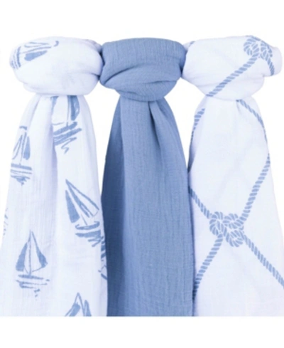 Ely's & Co. Kids' Cotton Muslin Swaddle Blanket 3 Pack In Blue