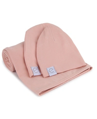Ely's & Co. Kids' Jersey Cotton Swaddle Blankets With Baby Hat In Pink