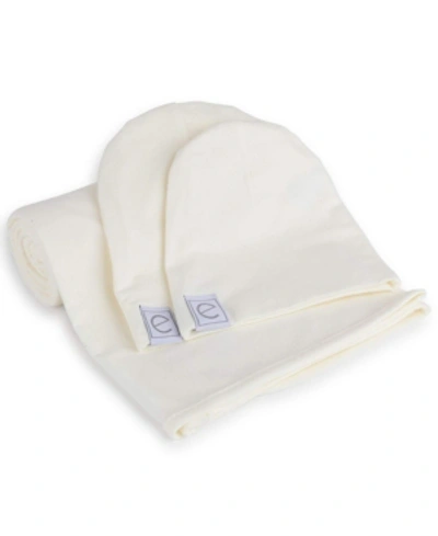 Ely's & Co. Jersey Cotton Swaddle Blankets With Baby Hat In Ivory