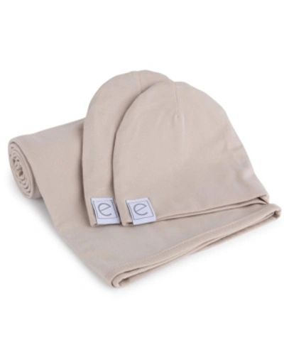 Ely's & Co. Jersey Cotton Swaddle Blankets With Baby Hat In Tan