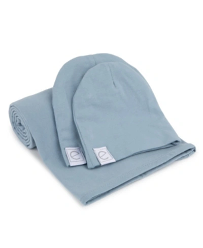 Ely's & Co. Jersey Cotton Swaddle Blankets With Baby Hat In Blue