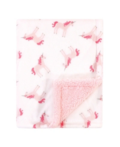 Hudson Baby Kids' Baby Girls Unicorn Print Mink Blanket With Sherpa Backing In Pink