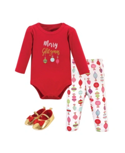 Little Treasure Kids' Baby Girls Glitzmas Bodysuit, Pant And Shoe Set, Pack Of 3 In Multi