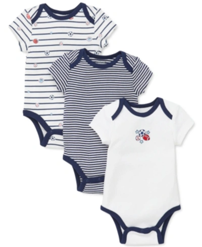 Little Me Baby Boys 3-pack Cotton Sports Star Bodysuits In White Multi