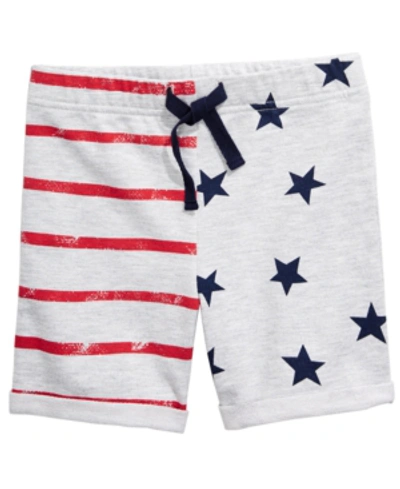 First Impressions Kids' Baby Boys Red, White & Blue Printed Shorts, Created For Macy's In Chrome Heather