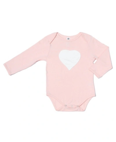 Earth Baby Outfitters Baby Girls Rayon From Bamboo Embroidery Heart Long Sleeve Onesie In Pink